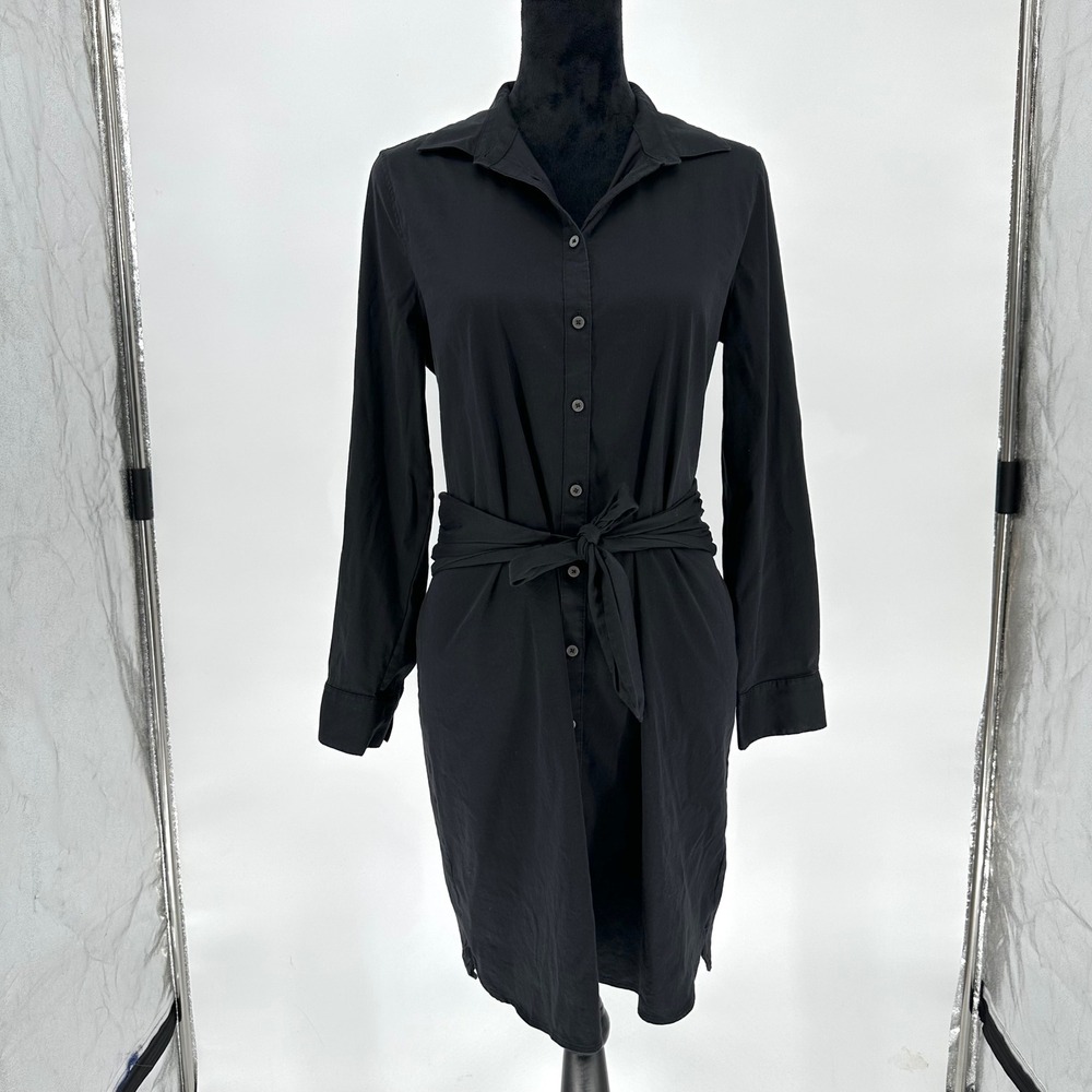 Untuckit Angelina Black Button Up Shirt Dress Tie Front Stretch Cotton Womens 10